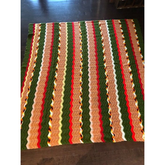 Vintage Crochet Knit Blanket Afghan Throw Chevron - Picture 3 of 3